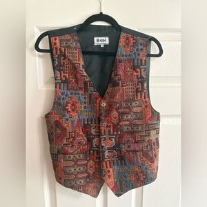 VTG BOI vest women's Aztec tribal pattern black red size M